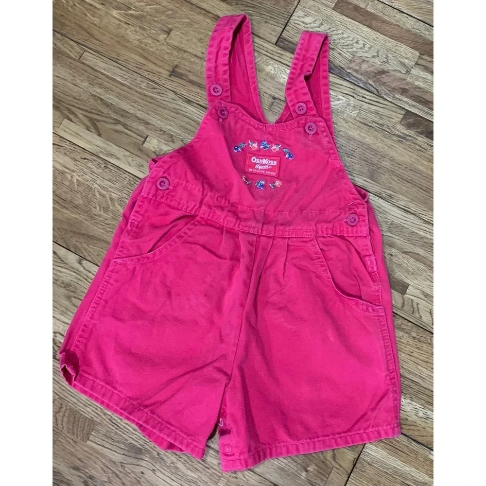 Vintage 90's OshKosh Bgosh Pink Floral Embroidered Overalls Y2K Retro Rare